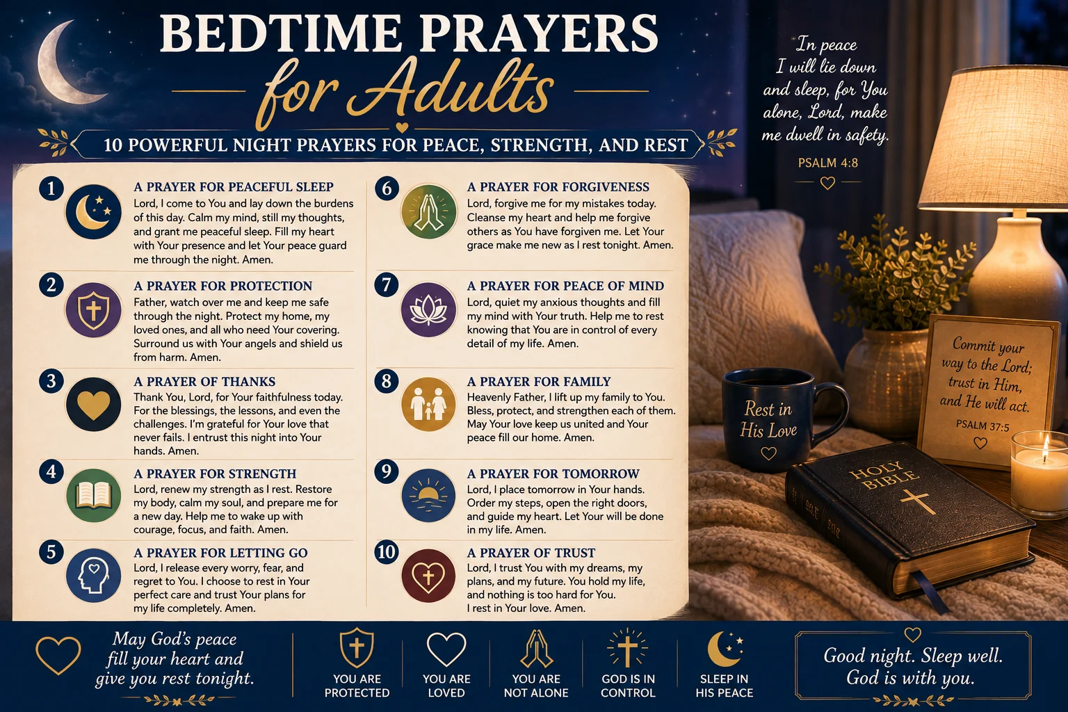 Bedtime Prayers for Adults: 10 Powerful Night Prayers for Peace, Strength, and Rest