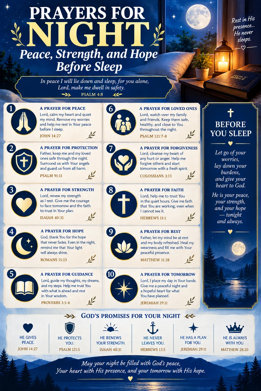 Prayers for Night: Peace, Strength, and Hope Before Sleep